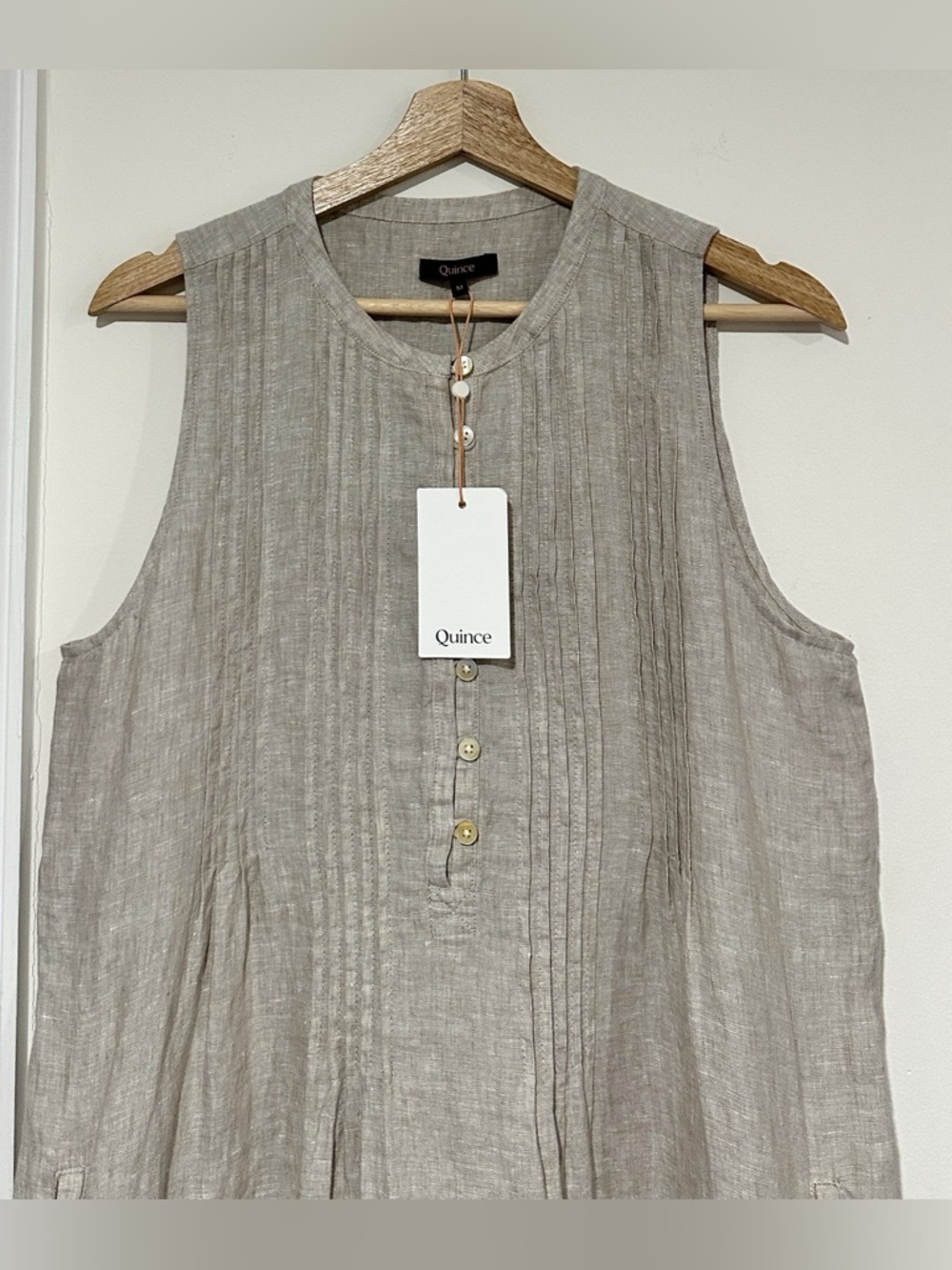 Quince Women 100% European Linen Sleeveless Mini Swing Dress Flax - Picture 3 of 9